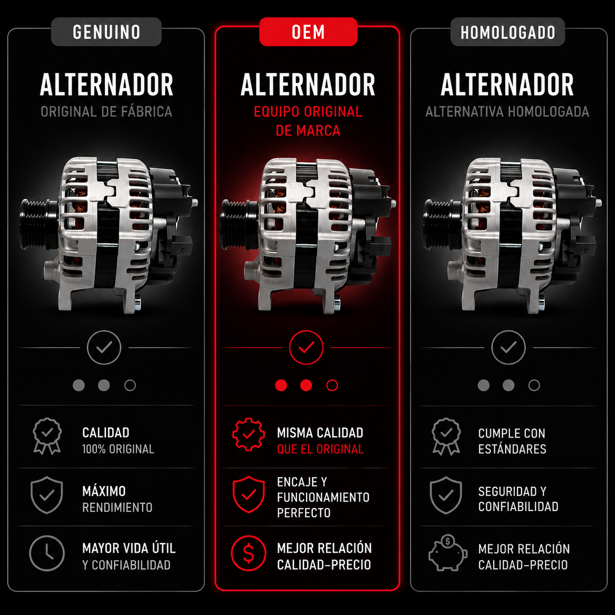 Comparación Genuino, OEM y Homologado - Alternador